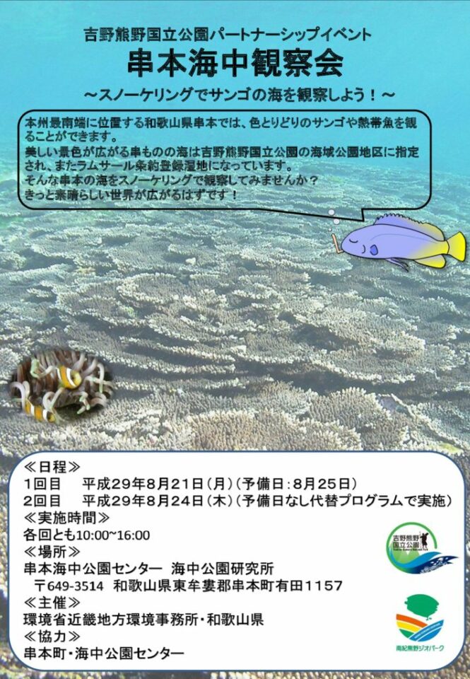 8/21.8/24開催 串本海中観察会（イベント告知） | 宇久井ビジターセンター